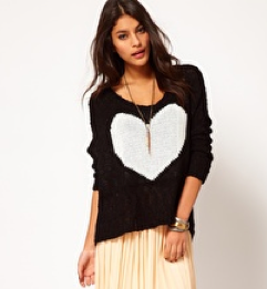 Asos popcorn knit heart sweater black